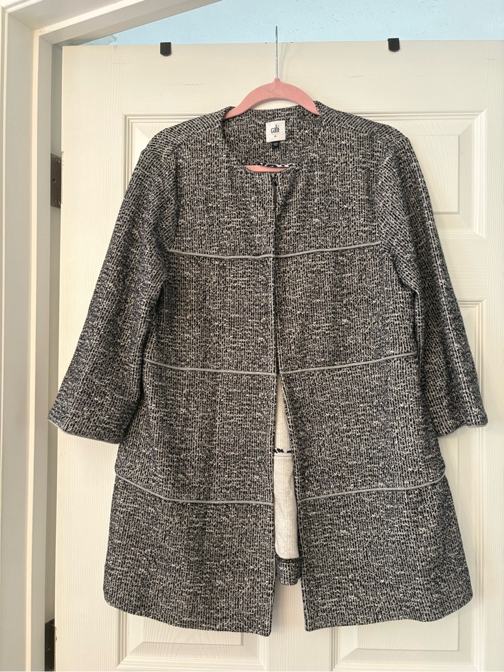 Cabi Textured Open-Front Gray Tweed Sweater Cardigan